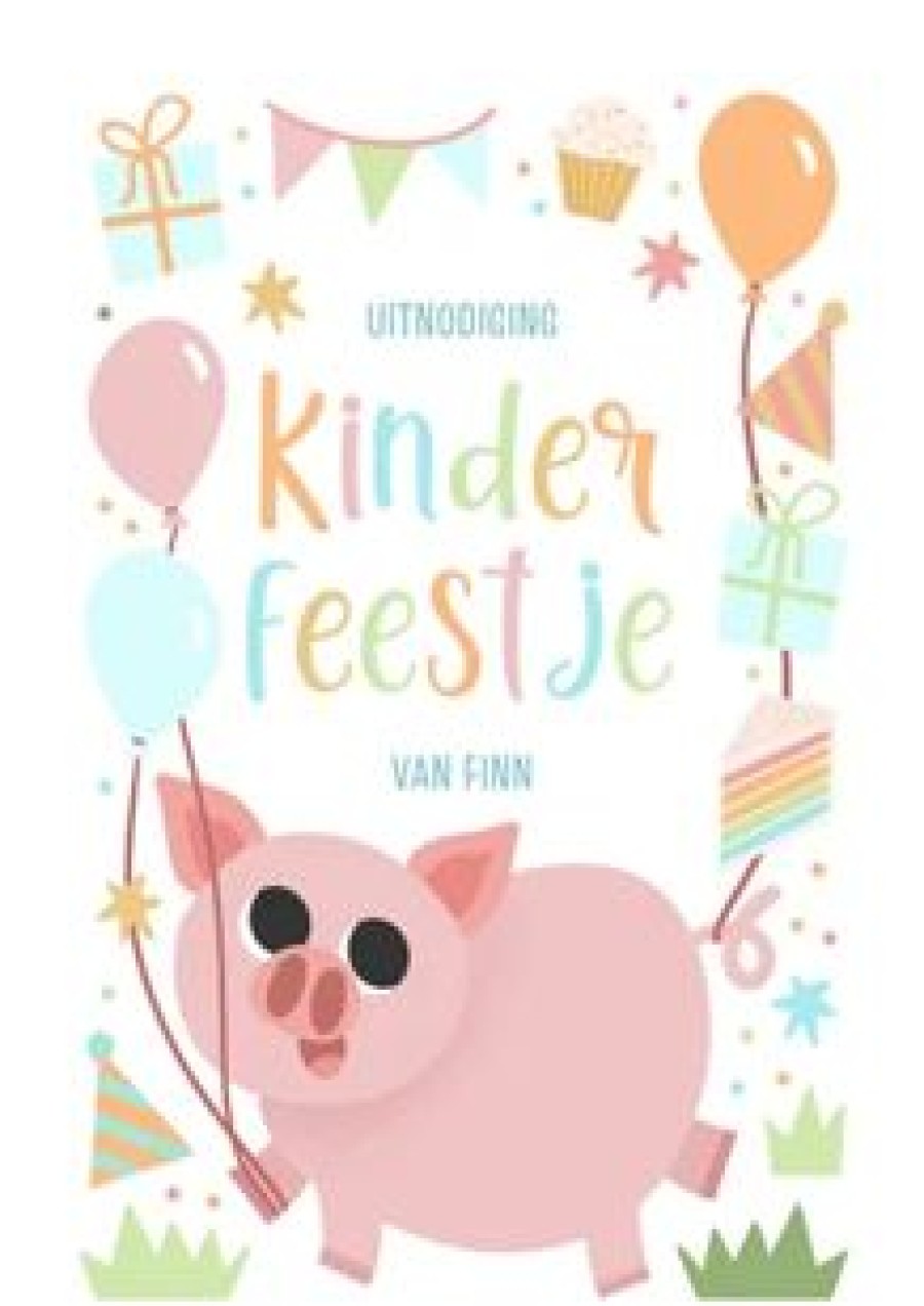 Kinderfeestjes | Kaarten Kaartje2go Vrolijke Uitnodiging Kinderfeestje Met Feestvarken