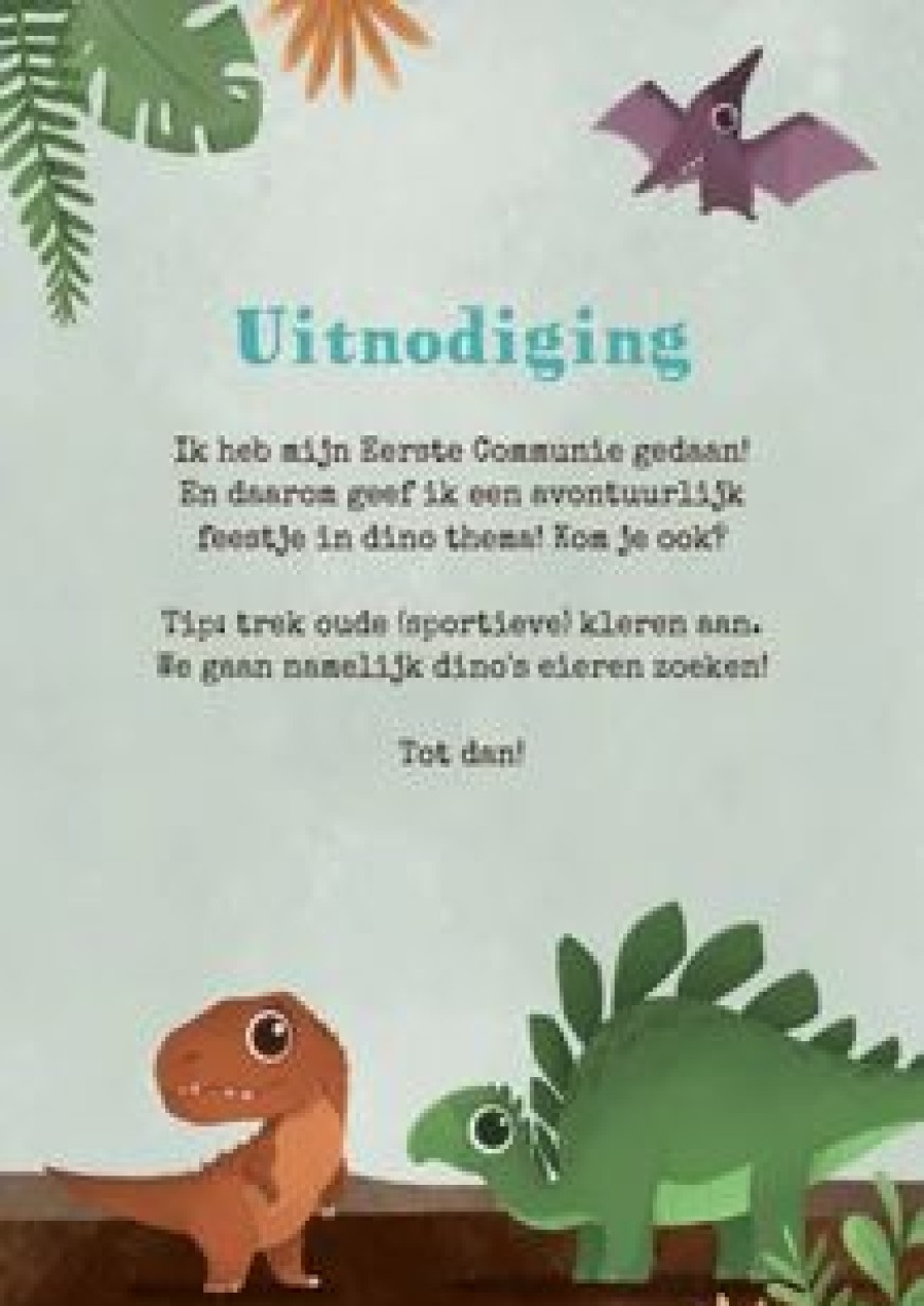 Communiekaarten | Kaarten Kaartje2go Communiefeest Jongen Dino T-Rex Brontosaurus Jungle