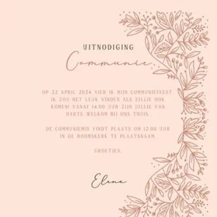 Communiekaarten | Kaarten Kaartje2go Uitnodiging Eerste Communie Stijlvol Botanische Bloemen