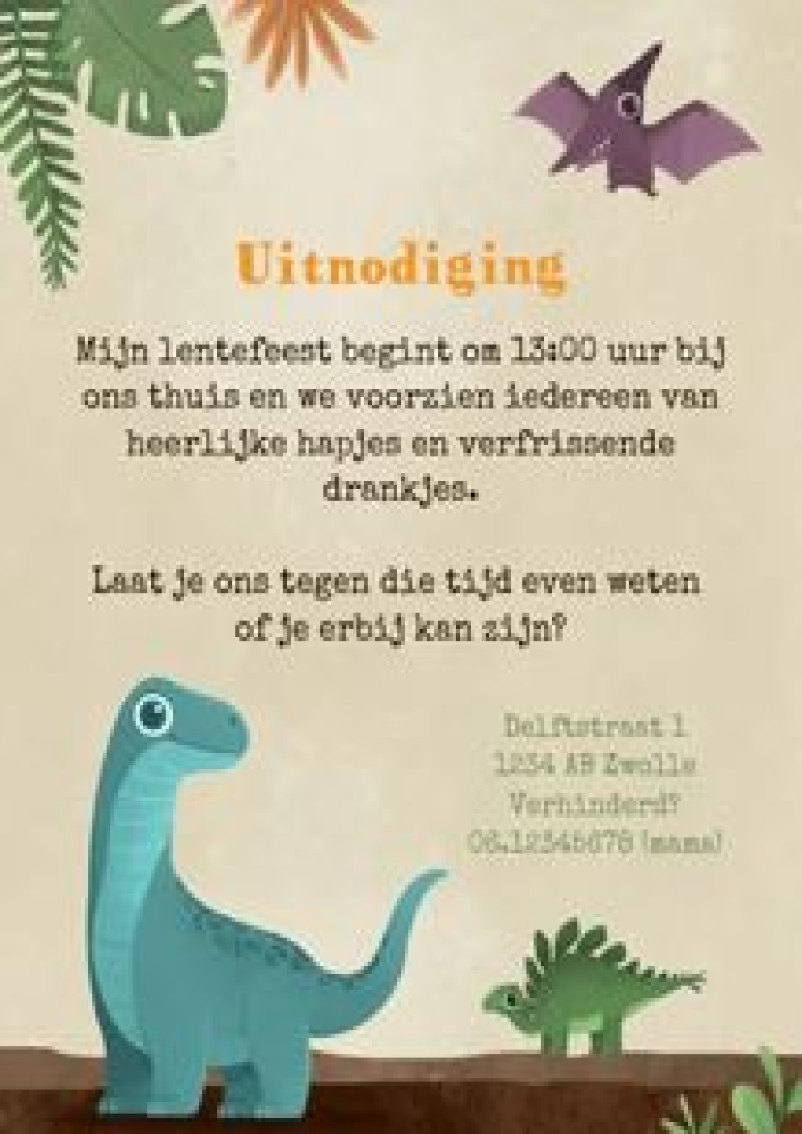 Communiekaarten | Kaarten Kaartje2go Uitnodiging Lentefeest Dino Kostuum Dinosaurussen