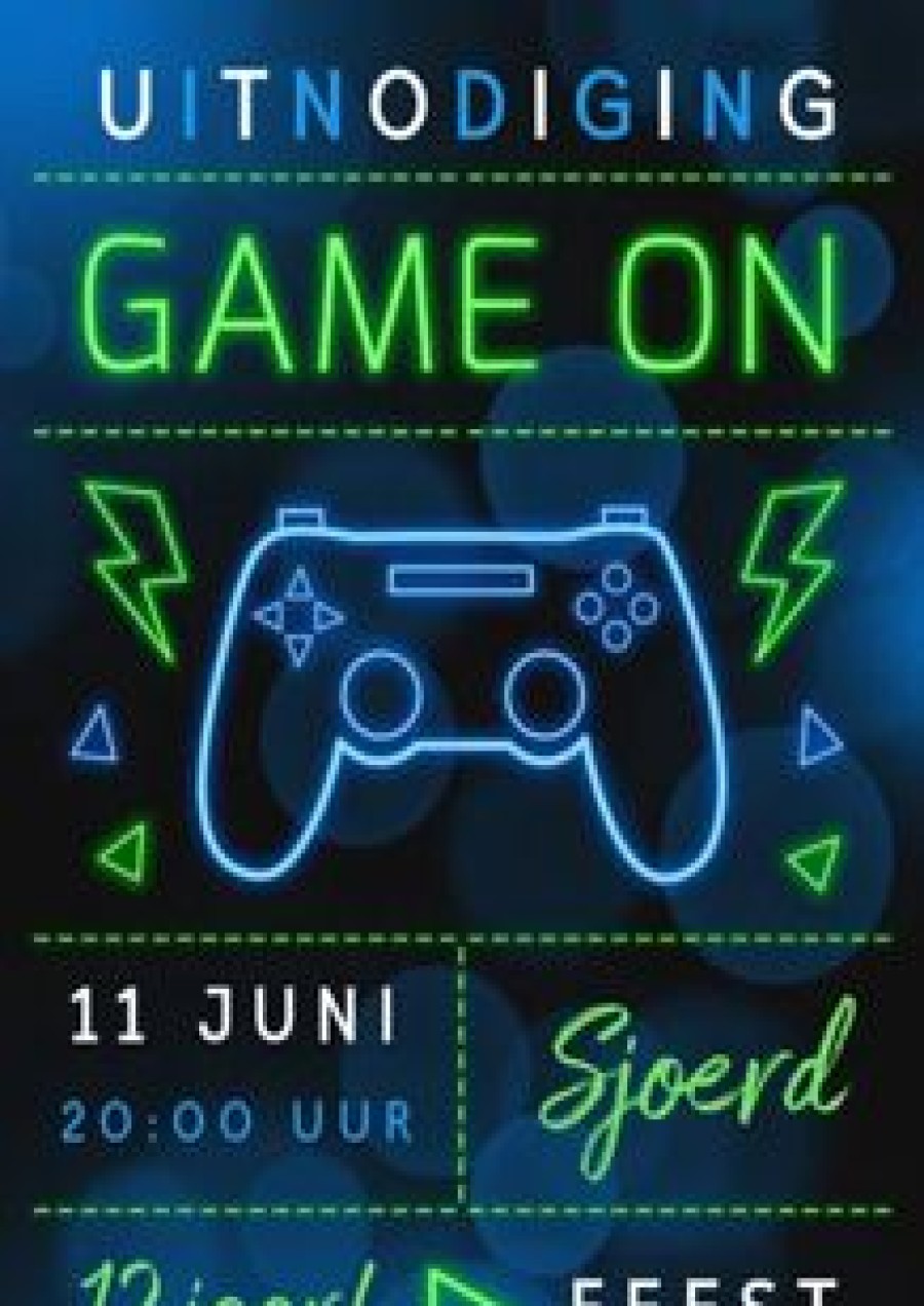 Kinderfeestjes | Kaarten Kaartje2go Kinderfeestje Uitnodiging Game Party Neon