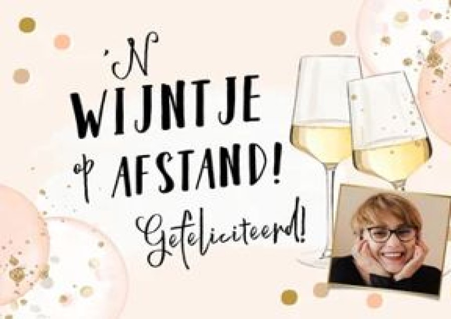 Verjaardagskaarten | Kaarten Kaartje2go Feestelijke Kaart Met Wijnglazen, Ballonnen En Foto