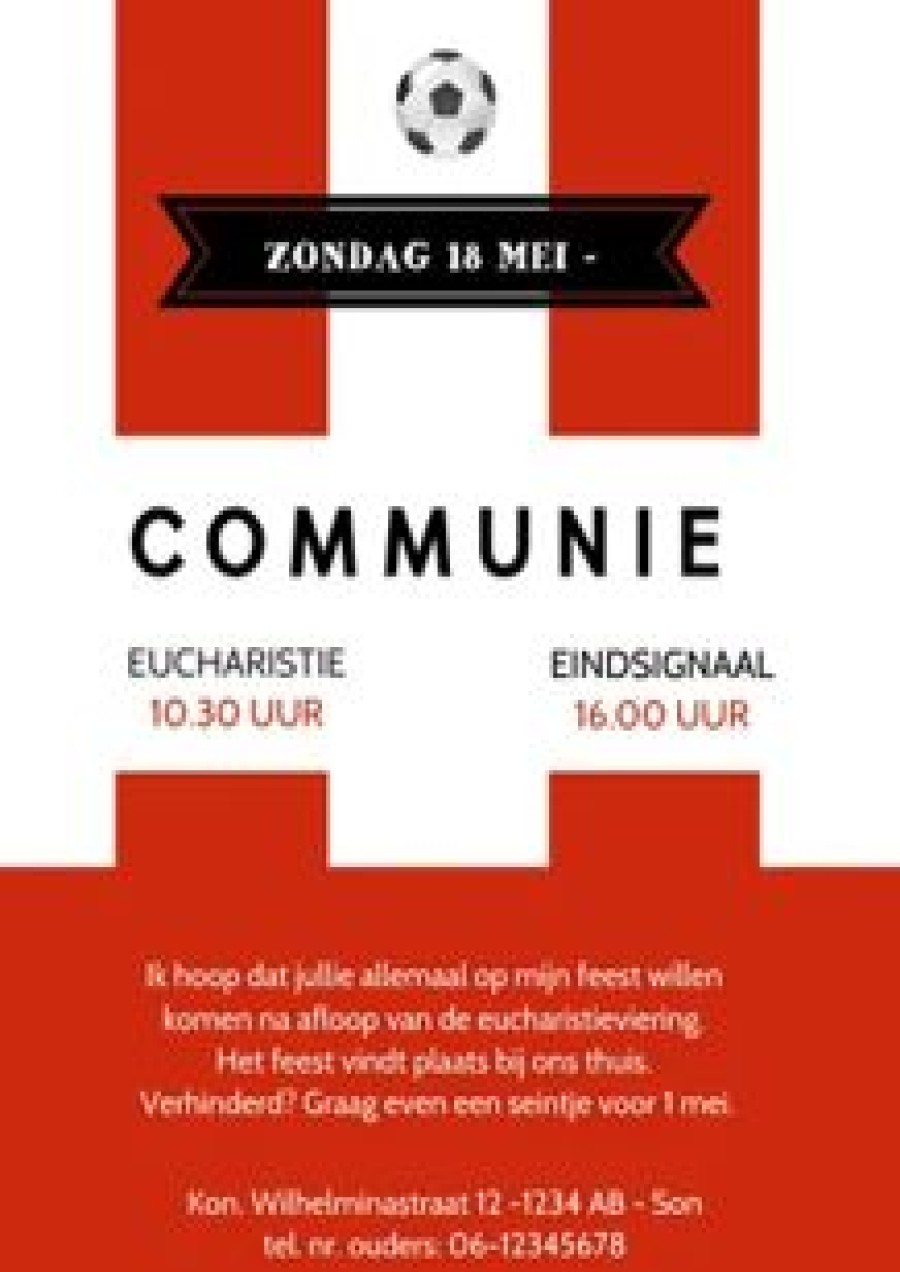 Communiekaarten | Kaarten Kaartje2go Communiekaart Voetbalshirt Gestreept Rood Wit