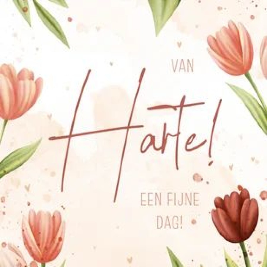 Verjaardagskaarten | Kaarten Kaartje2go Vrolijke Verjaardagskaart Met Tulpen, Hartjes En Waterverf