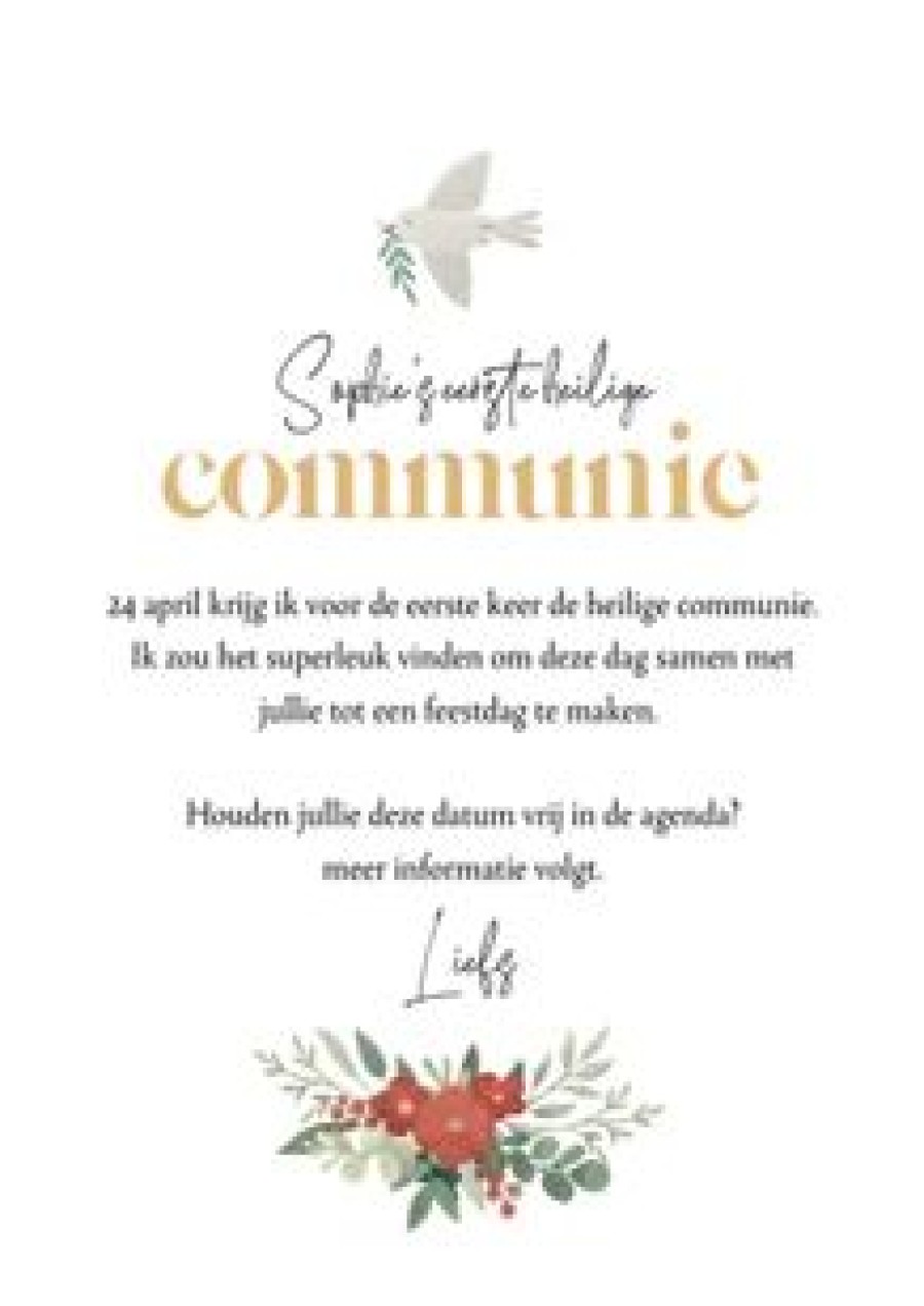 Communiekaarten | Kaarten Kaartje2go Save The Date Communiekaart Illustratie Kerk Bloemen Sterren