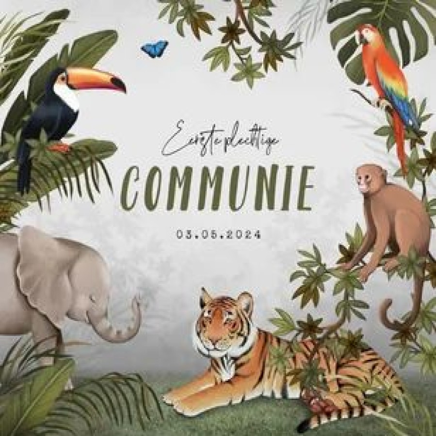 Communiekaarten | Kaarten Kaartje2go Communie Hip Jongen Jungle Dieren Botanisch