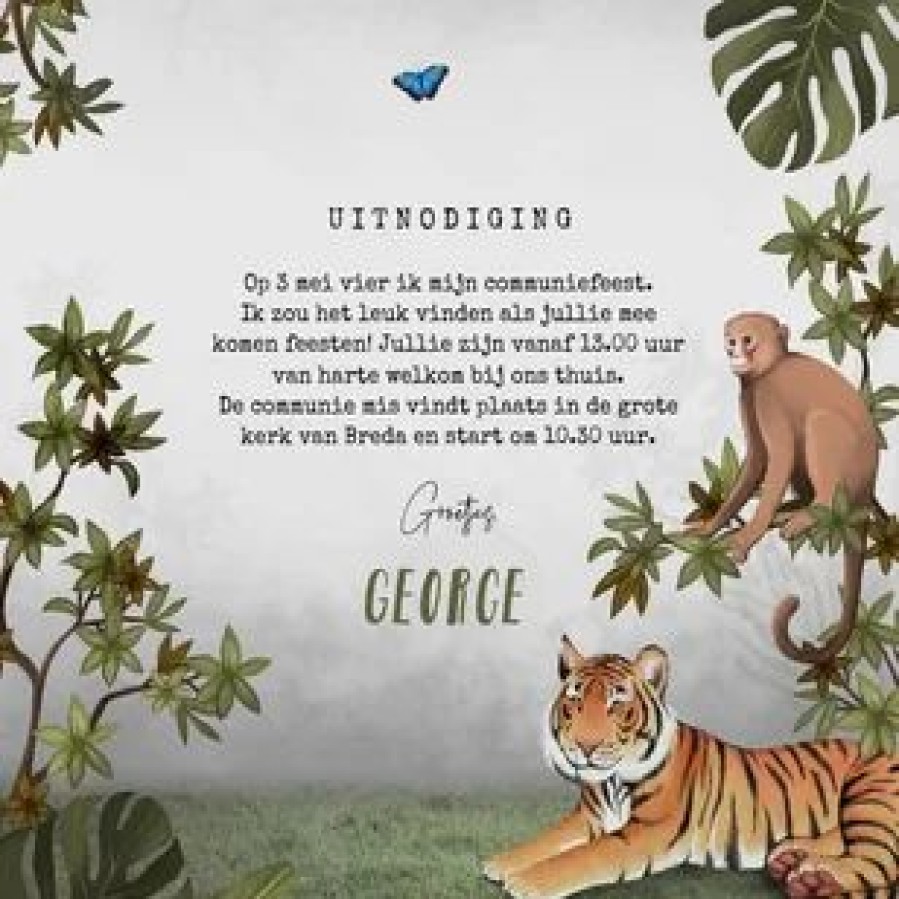 Communiekaarten | Kaarten Kaartje2go Communie Hip Jongen Jungle Dieren Botanisch