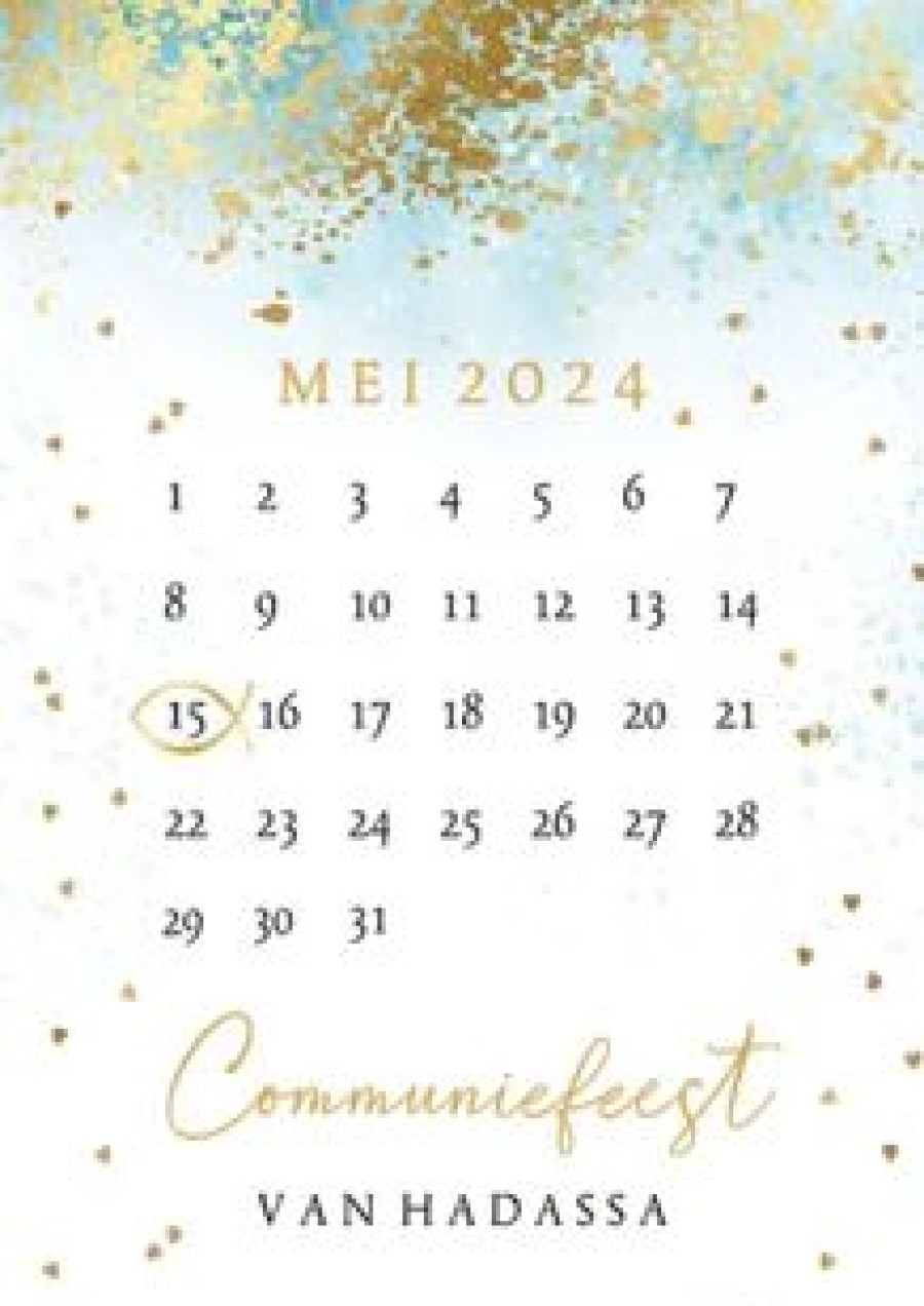 Communiekaarten | Kaarten Kaartje2go Communie Save The Date Kaart Waterverf Kalender Goud