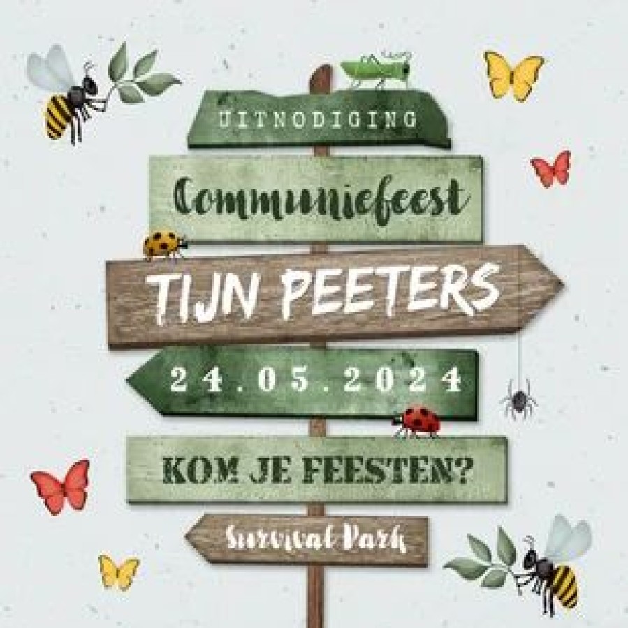 Communiekaarten | Kaarten Kaartje2go Communiefeest Uitnodiging Wegwijzers Tuinfeest Insecten