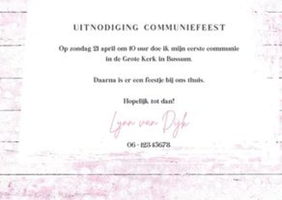 Communiekaarten | Kaarten Kaartje2go Uitnodiging Wegwijzer Eerste Communie Roze Met Foto