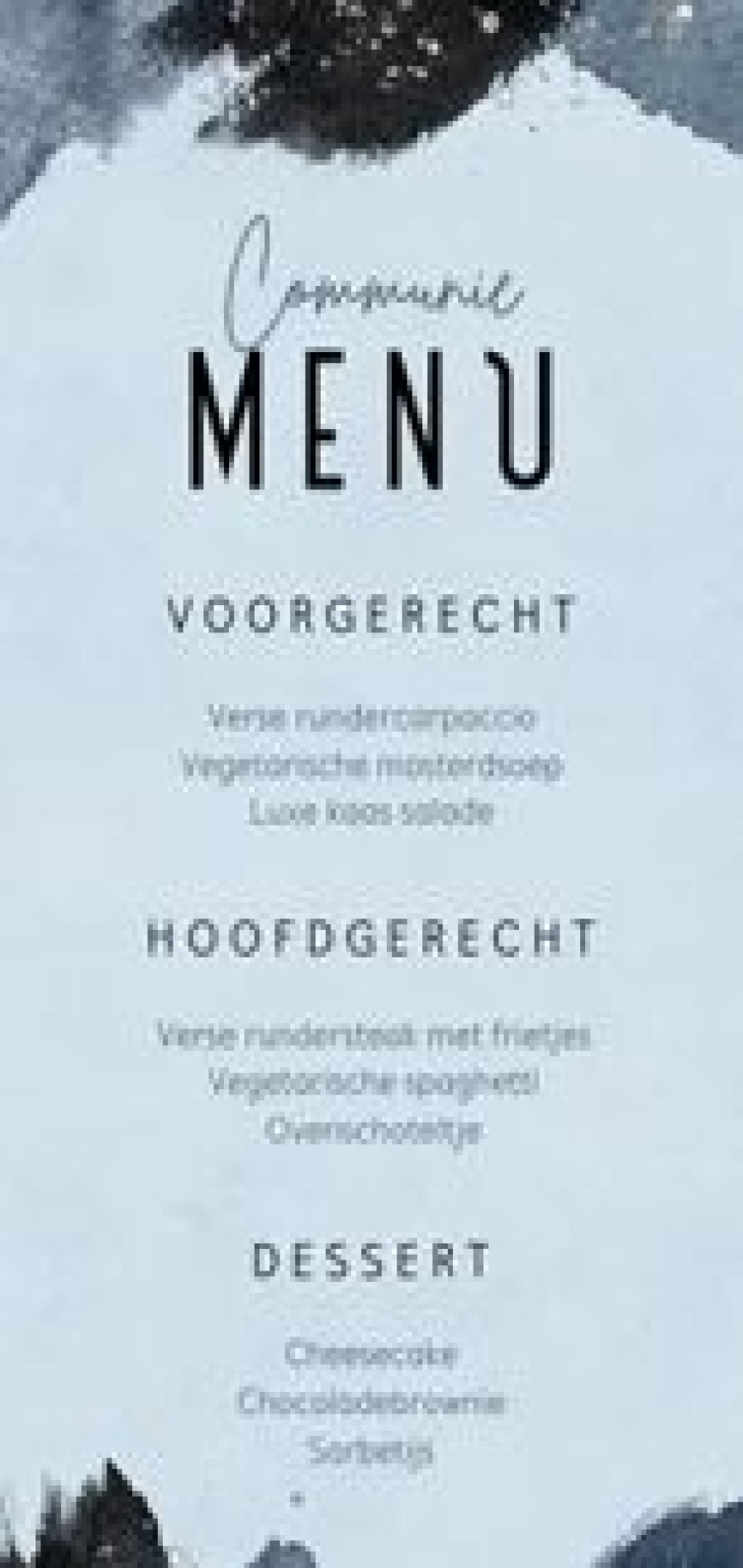 Communiekaarten | Kaarten Kaartje2go Communiefeest Menu Waterverf Blauw Kruisje