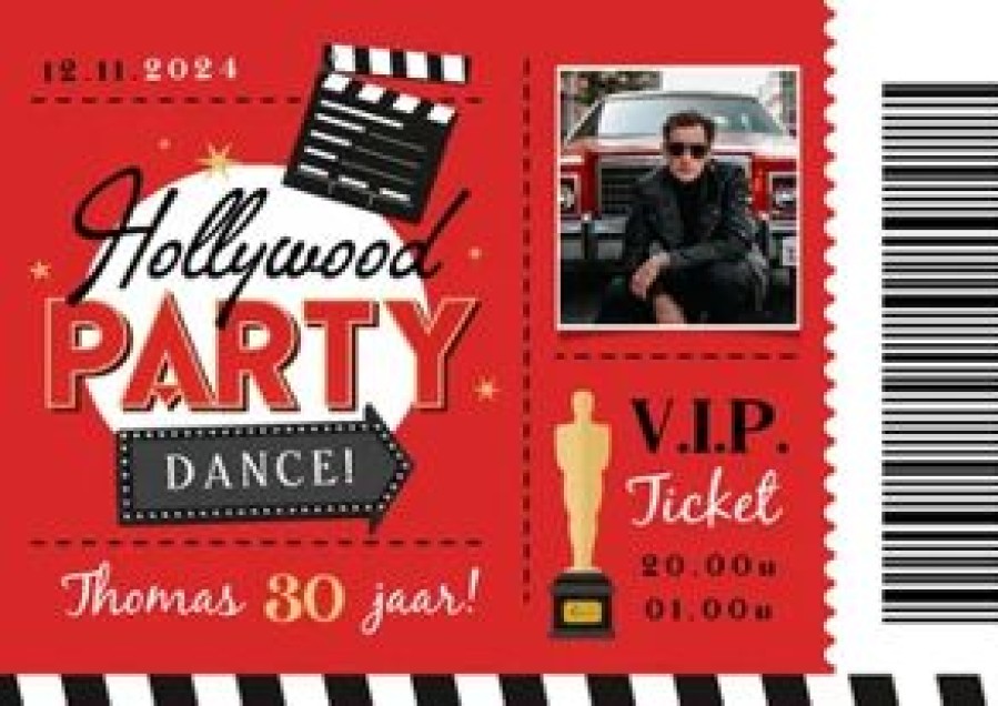 Uitnodigingen | Kaarten Kaartje2go Hollywood Vintage Ticket Uitnodiging Oscar Film Vip