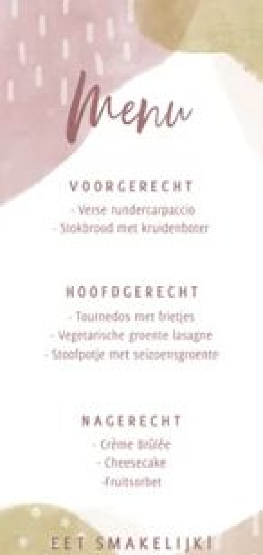 Communiekaarten | Kaarten Kaartje2go Hippe Menukaart Voor Je Communie Met Roze Vormen & Stipjes