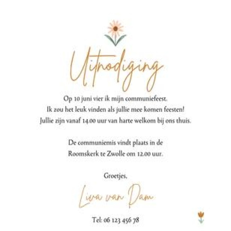 Communiekaarten | Kaarten Kaartje2go Uitnodiging Eerste Communie Veldbloemen Foto Clip Goud