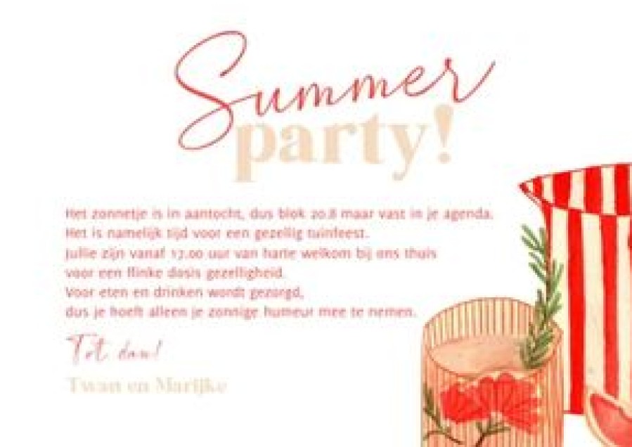 Uitnodigingen | Kaarten Kaartje2go Hippe Uitnodiging Summer Party Cocktails Fruit Illustratie