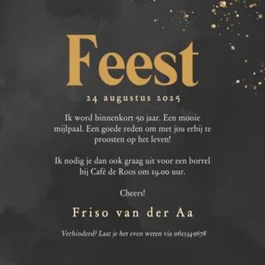 Uitnodigingen | Kaarten Kaartje2go Zwarte Uitnodiging Met Gouden Glitters En Foto Feest