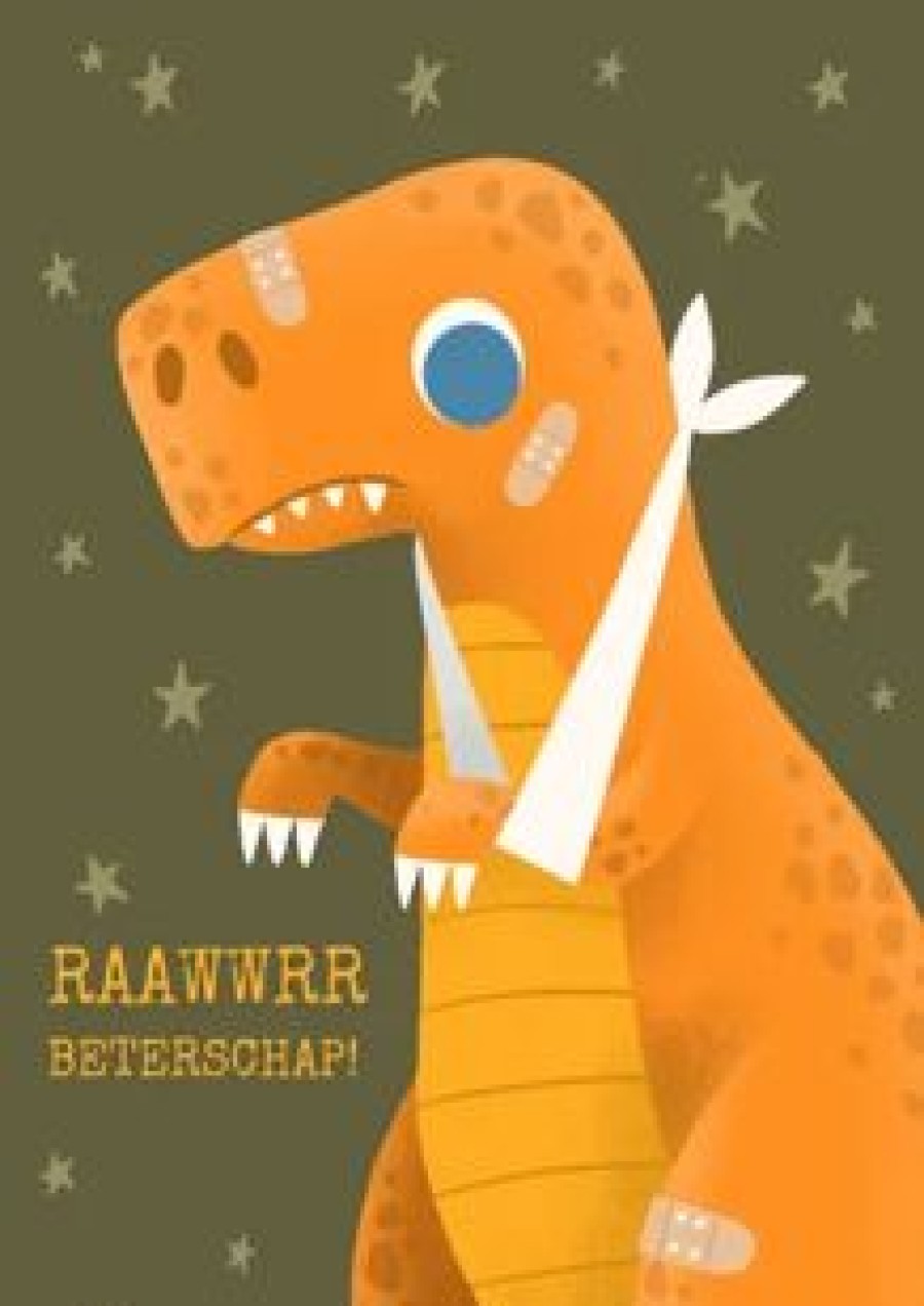 Beterschapskaarten | Kaarten Kaartje2go Leuke Beterschapskaart Met Zieke Dino En Sterren