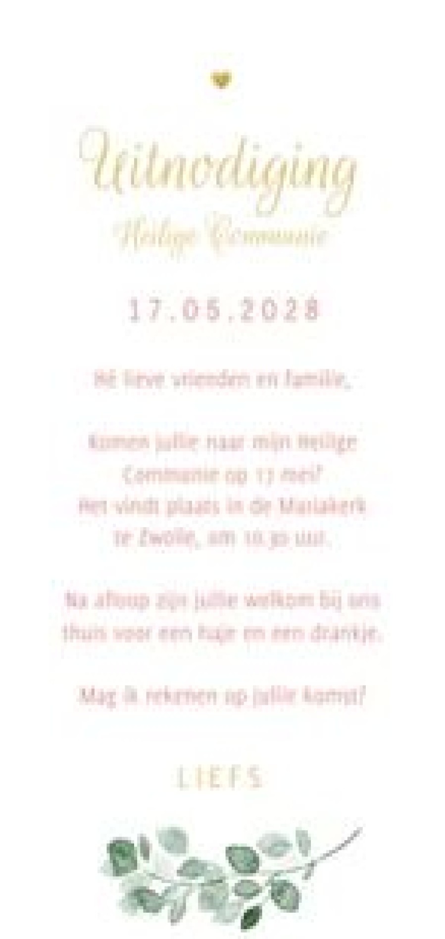 Communiekaarten | Kaarten Kaartje2go Waterverf Save The Date Communie Roze Hartjes Goud Foto