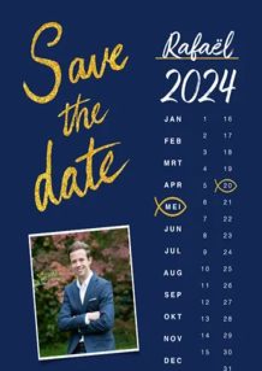 Communiekaarten | Kaarten Kaartje2go Uitnodiging Vormsel Jongen Save The Date Goud Kalender