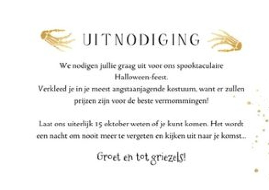 Uitnodigingen | Kaarten Kaartje2go Halloweenfeest Uitnodiging Ticket Skelethand Goud