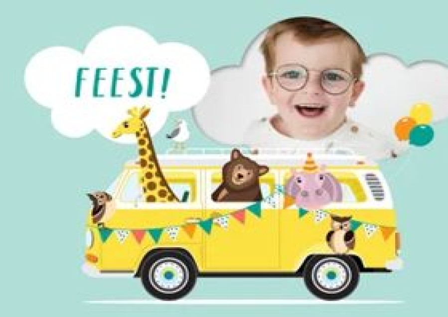 Kinderfeestjes | Kaarten Kaartje2go Vrolijk Volkswagen Busje Vol Lieve Diertjes