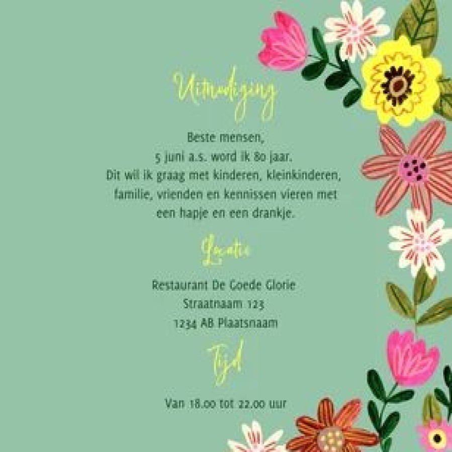 Uitnodigingen | Kaarten Kaartje2go Verjaardagsfeest Vrolijke Bloemen