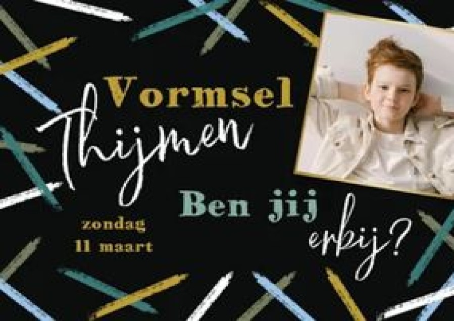 Communiekaarten | Kaarten Kaartje2go Uitnodiging Vormsel Abstracte Confetti Stoer Met Foto