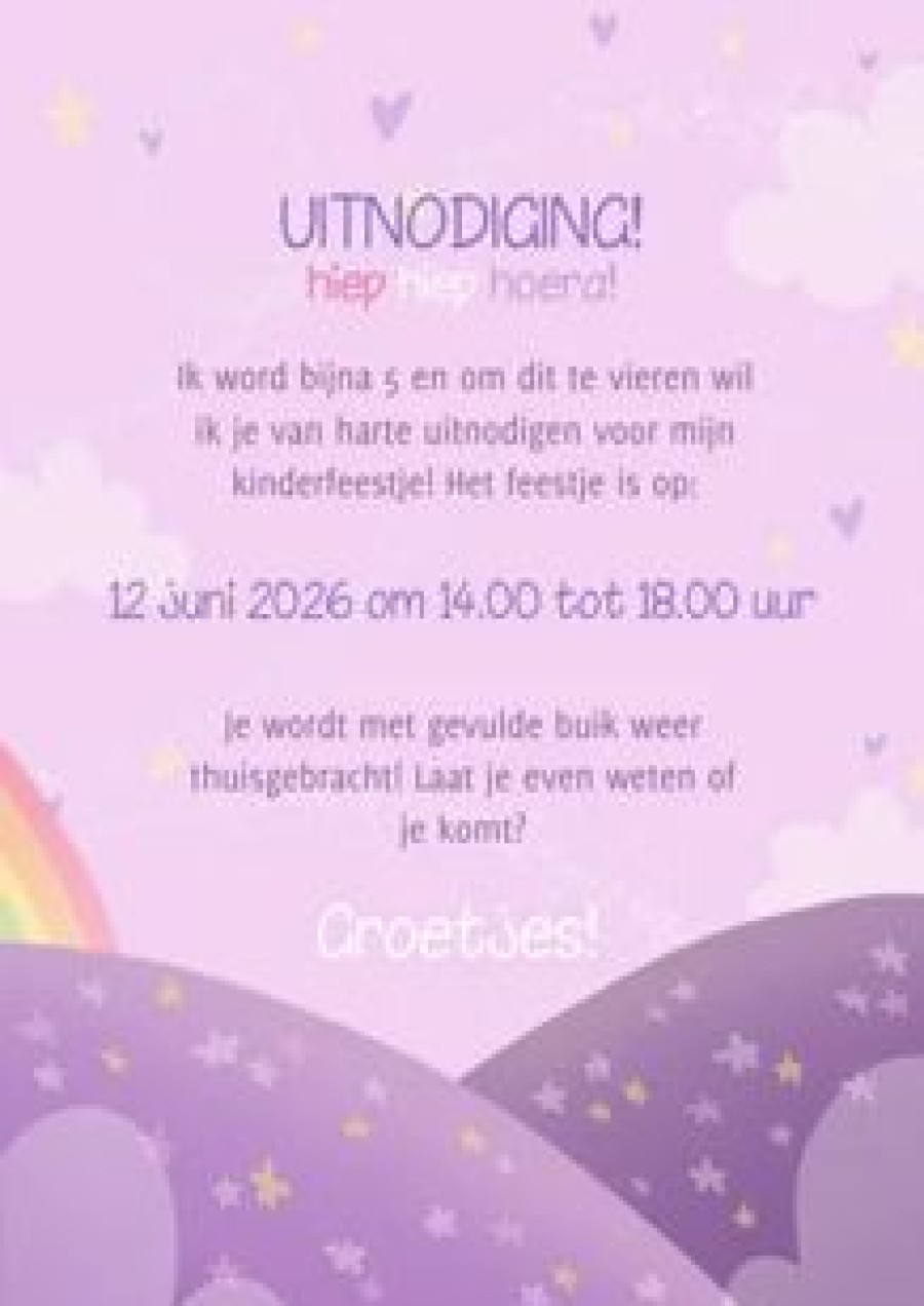 Kinderfeestjes | Kaarten Kaartje2go Vrolijke Uitnodiging Kinderfeestje Eenhoorn En Regenboog