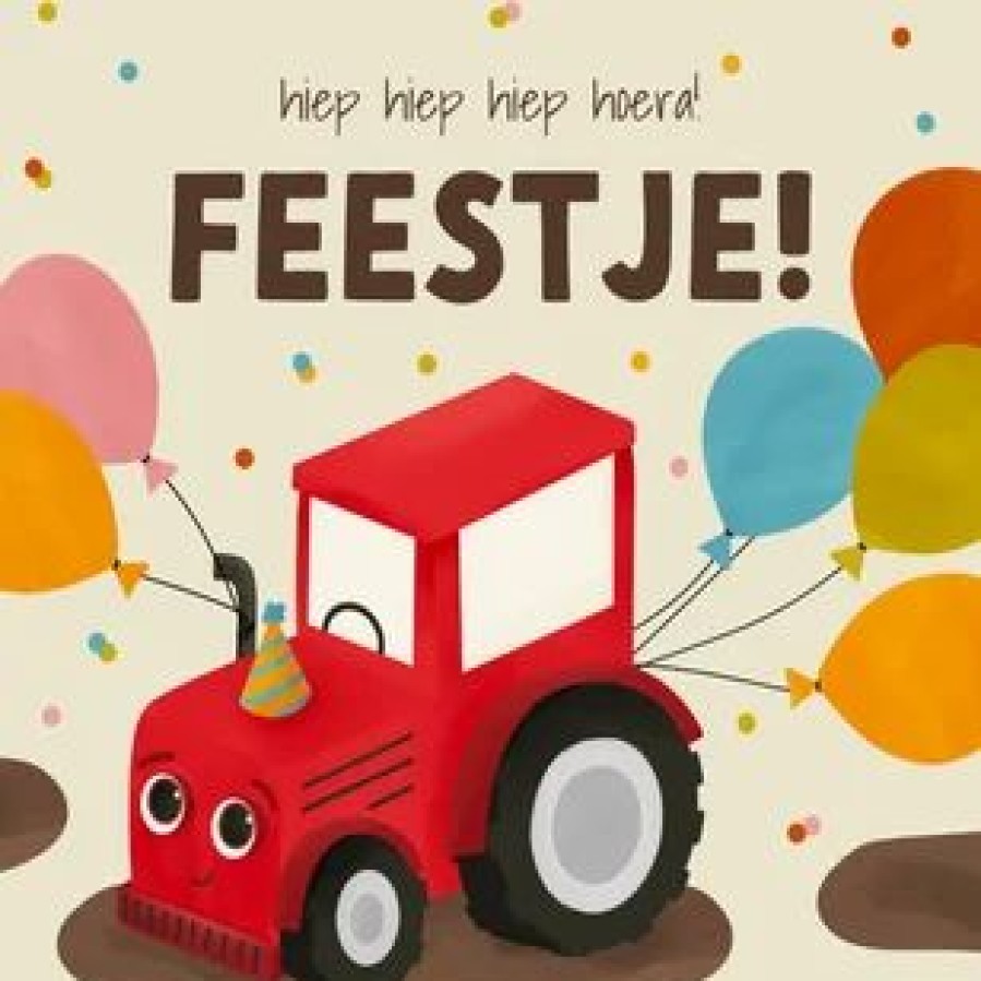 Kinderfeestjes | Kaarten Kaartje2go Vrolijke Uitnodiging Kinderfeestje Tractor Ballonnen