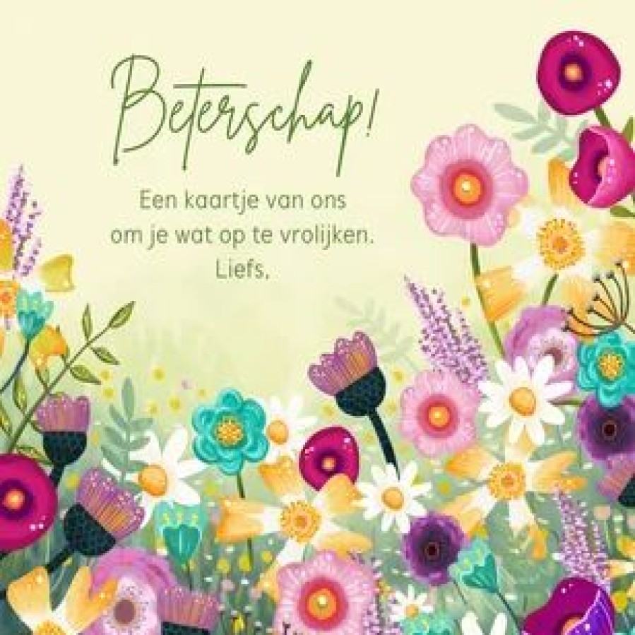 Beterschapskaarten | Kaarten Kaartje2go Beterschapskaart Opkikkertje Kikker Met Bloemen