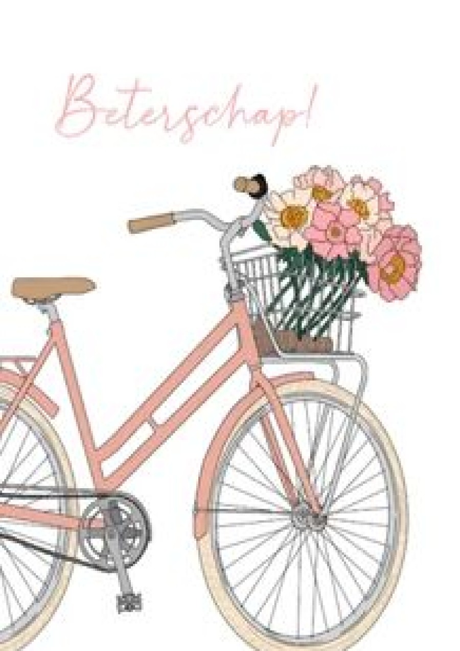 Beterschapskaarten | Kaarten Kaartje2go Beterschapskaart Fiets Met Bloemen