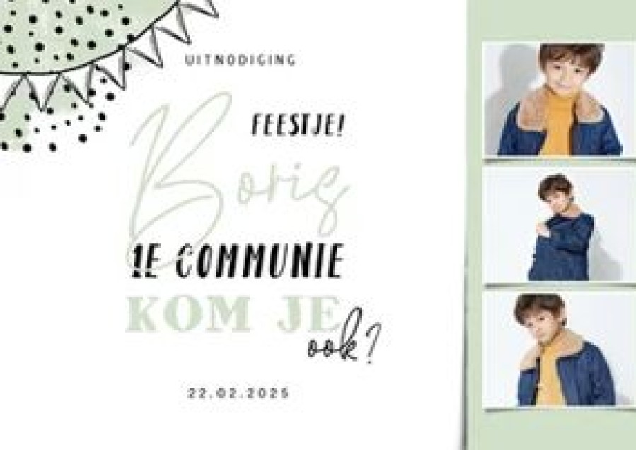 Communiekaarten | Kaarten Kaartje2go Communiekaart Liggend Fotostrip Met Vlaggen En Confetti