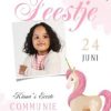 Communiekaarten | Kaarten Kaartje2go Communiefeest Uitnodiging Unicorn Stijlvol Waterverf Goud