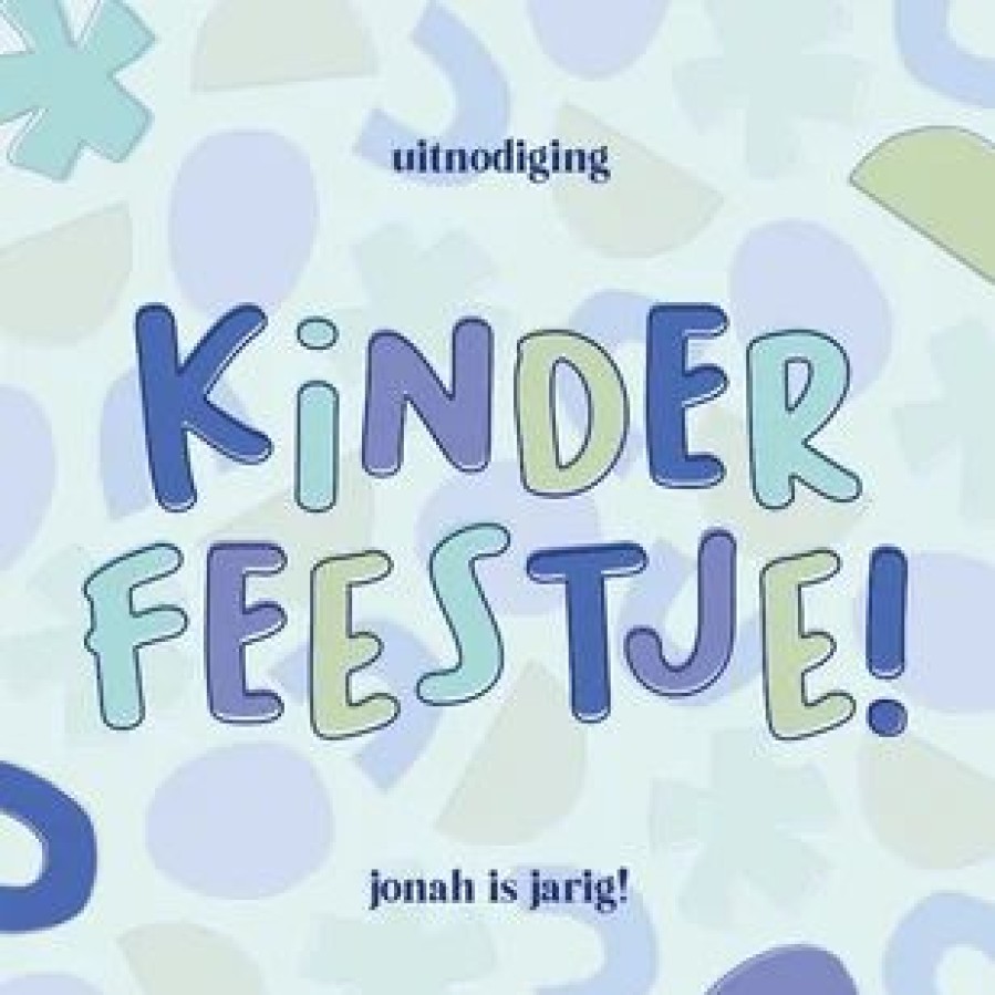 Kinderfeestjes | Kaarten Kaartje2go Vrolijke Uitnodiging Kinderfeestje Met Speelse Letters Blauw