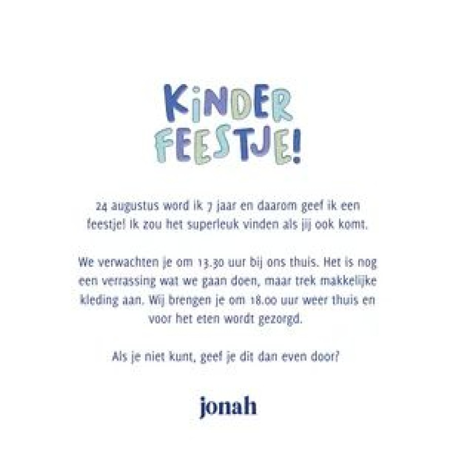 Kinderfeestjes | Kaarten Kaartje2go Vrolijke Uitnodiging Kinderfeestje Met Speelse Letters Blauw