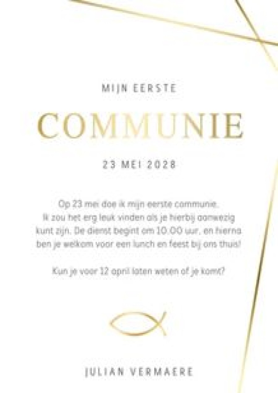 Communiekaarten | Kaarten Kaartje2go Uitnodiging Communie Jongen Grote Foto Gouden Lijnen