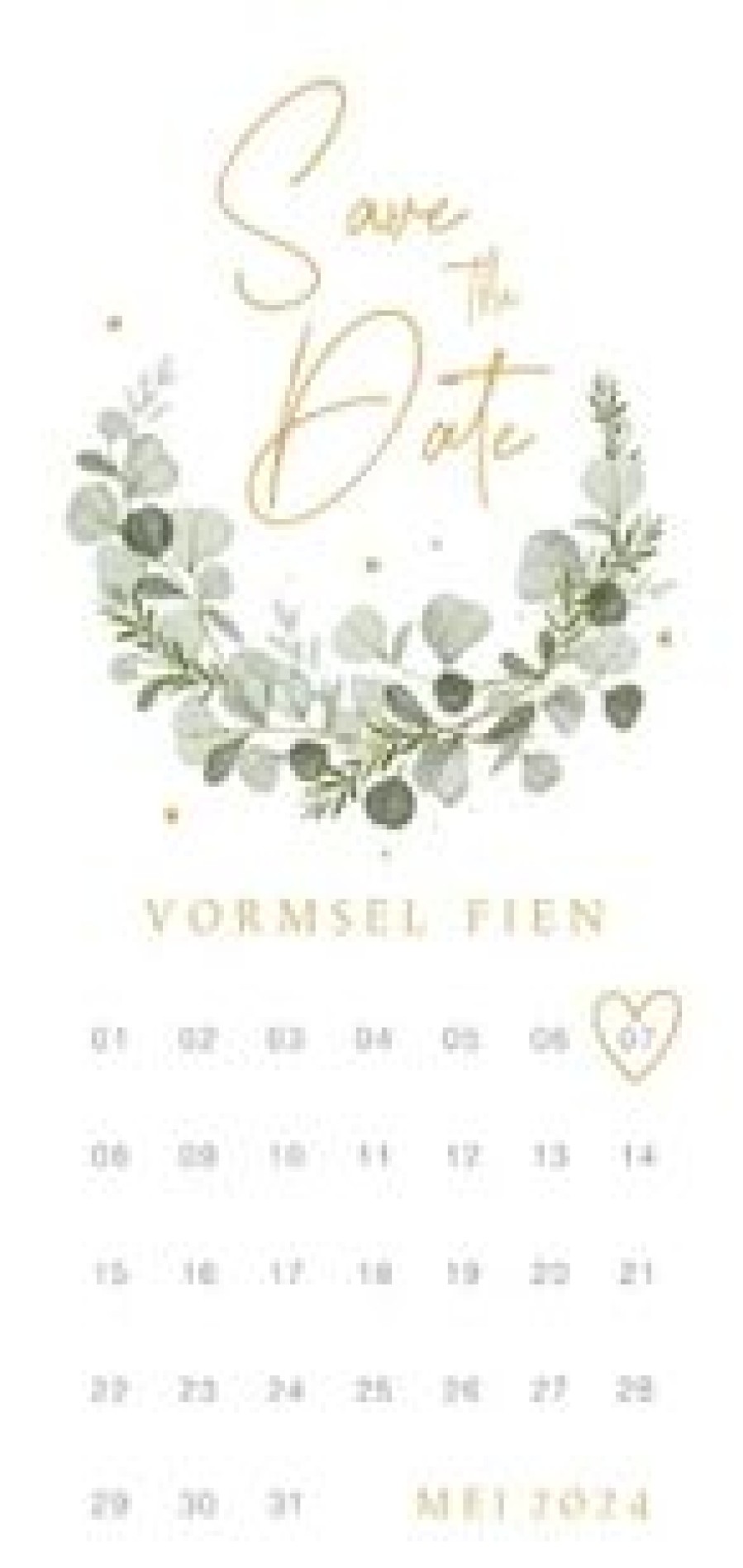 Communiekaarten | Kaarten Kaartje2go Save The Date Vormsel Eucalyptus Stijlvol Hartjes Klassiek