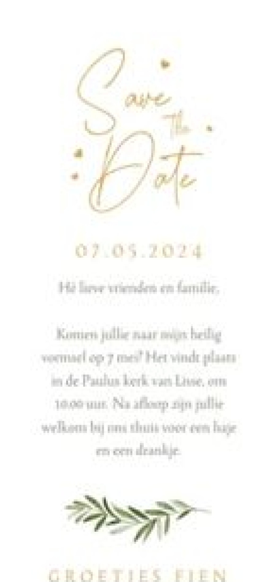 Communiekaarten | Kaarten Kaartje2go Save The Date Vormsel Eucalyptus Stijlvol Hartjes Klassiek