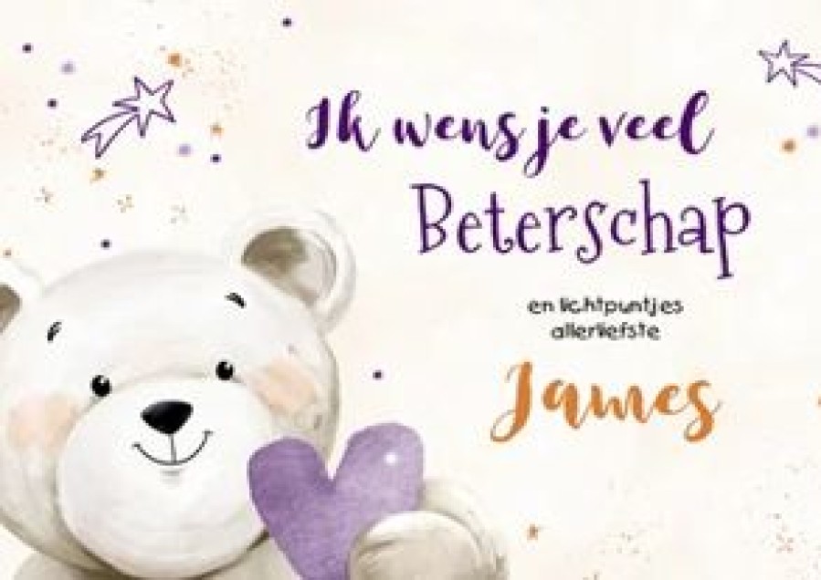 Beterschapskaarten | Kaarten Kaartje2go Kika Beterschapskaart Met Lieve Knuffelbeer En Hartje