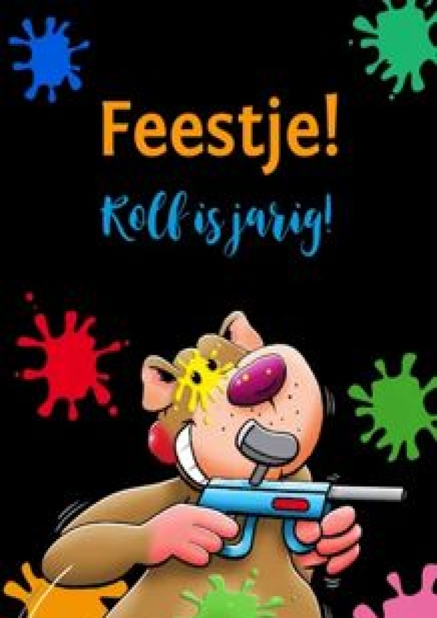 Kinderfeestjes | Kaarten Kaartje2go Grappige Uitnodiging Voor Kinderfeest Paintball Met Beertje