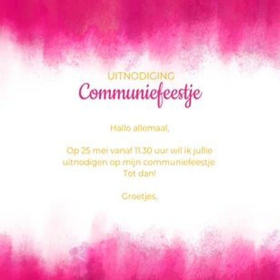 Communiekaarten | Kaarten Kaartje2go Communie Uitnodiging Meisje Stoer Roze Met Goudfolie