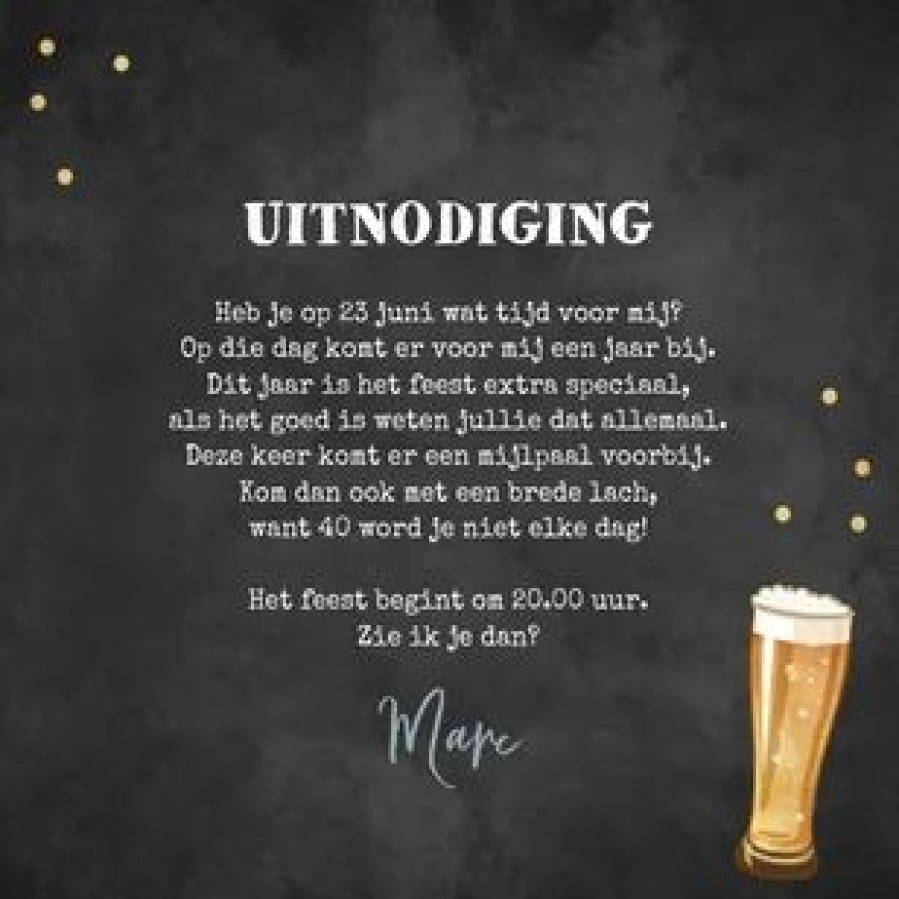 Uitnodigingen | Kaarten Kaartje2go Verjaardagsfeest Hout Krijtbord Foto Slinger Bier Label