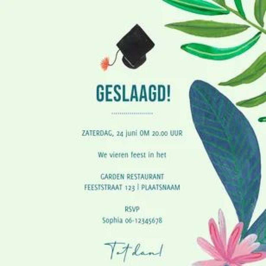 Uitnodigingen | Kaarten Kaartje2go Geslaagdfeest Zomer Vrouw & Tijger Zwembad