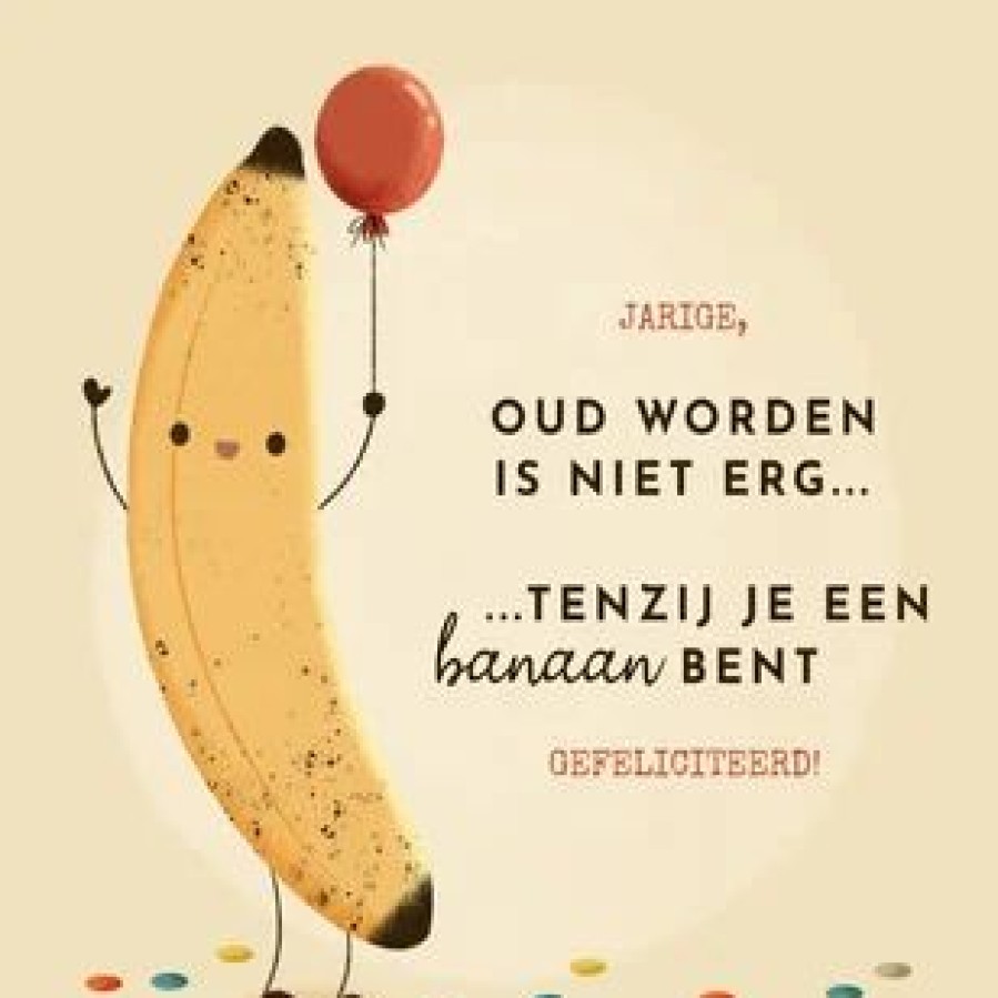 Verjaardagskaarten | Kaarten Kaartje2go Grappige Verjaardagskaart Banaan, Ballon En Typografie