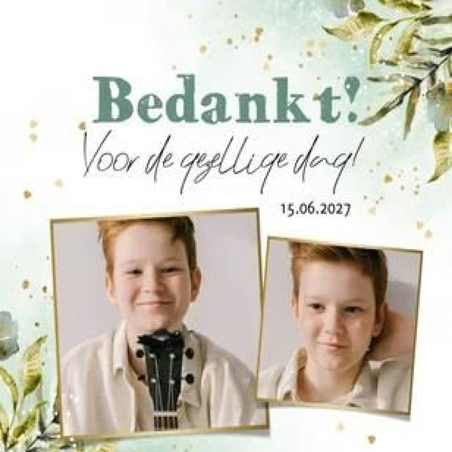 Communiekaarten | Kaarten Kaartje2go Trendy Bedankkaart Botanische Bladeren Watercolour Goud