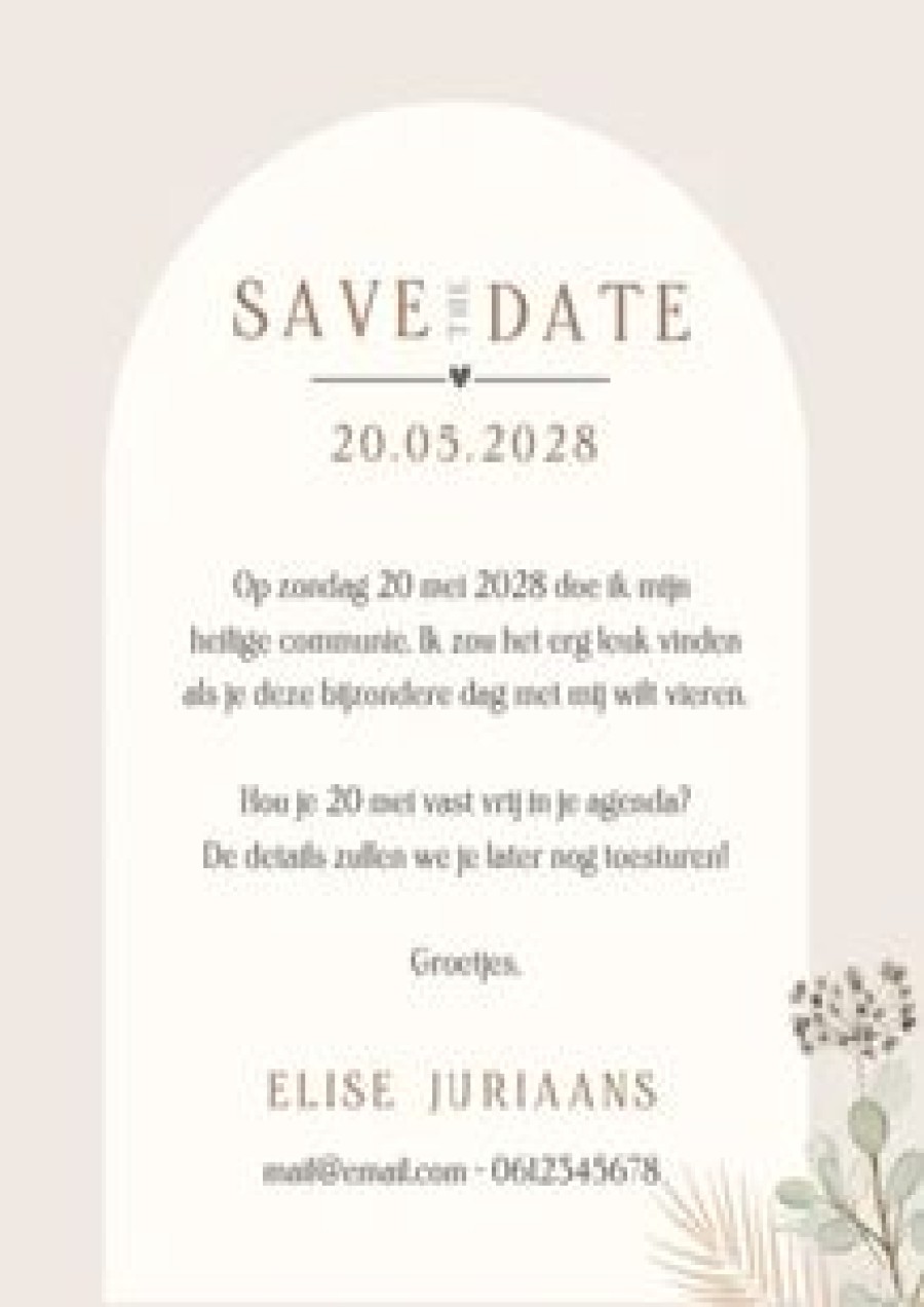 Communiekaarten | Kaarten Kaartje2go Communie Save The Date Kaart Met Droogbloemen Illustratie