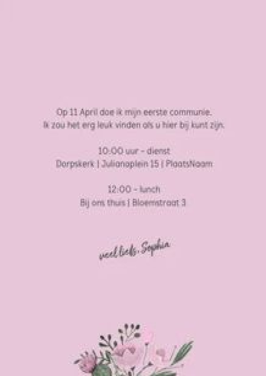 Communiekaarten | Kaarten Kaartje2go Communie Uitnodiging Wild Bloemen Bouquet