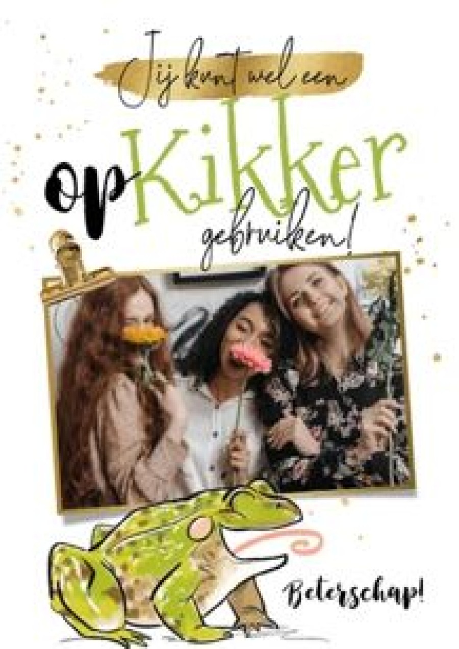 Beterschapskaarten | Kaarten Kaartje2go Trendy Beterschapskaart Opkikker Illustratie Goud Foto