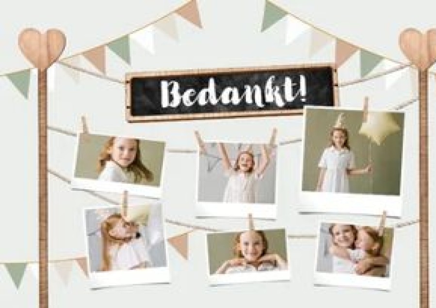 Communiekaarten | Kaarten Kaartje2go Bedankkaart Lentefeest Communie Fotoslinger Hartjes