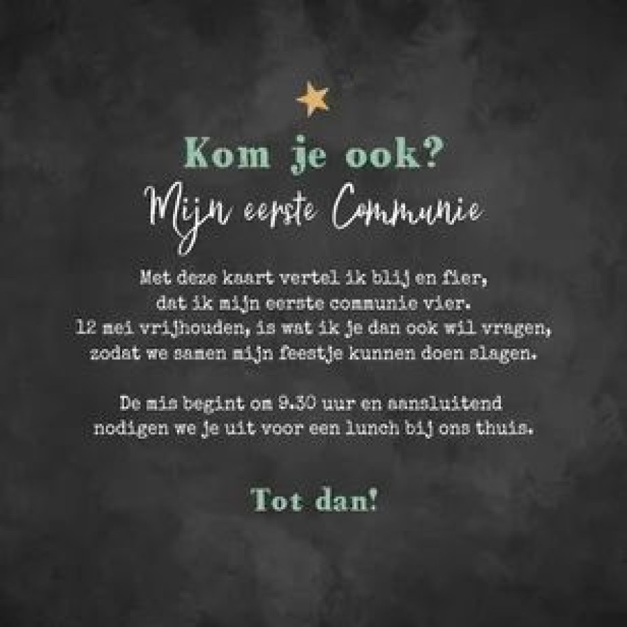 Communiekaarten | Kaarten Kaartje2go Communie Label Hout Krijtbord Foto Goud Sterren Stempel